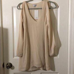 Beige long sleeve shift dress